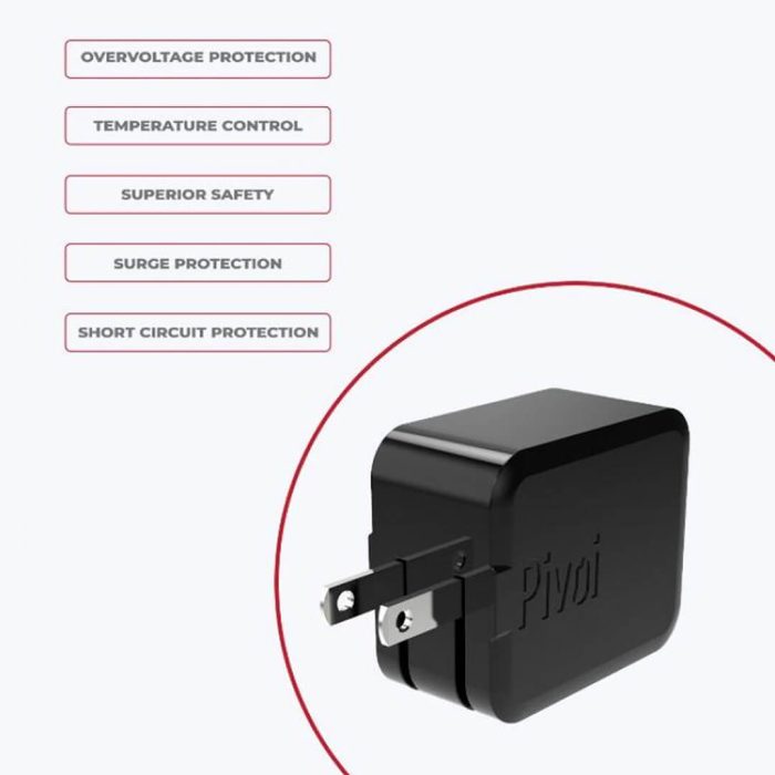 Pivoi Black 12w Dual USB Wall Charger